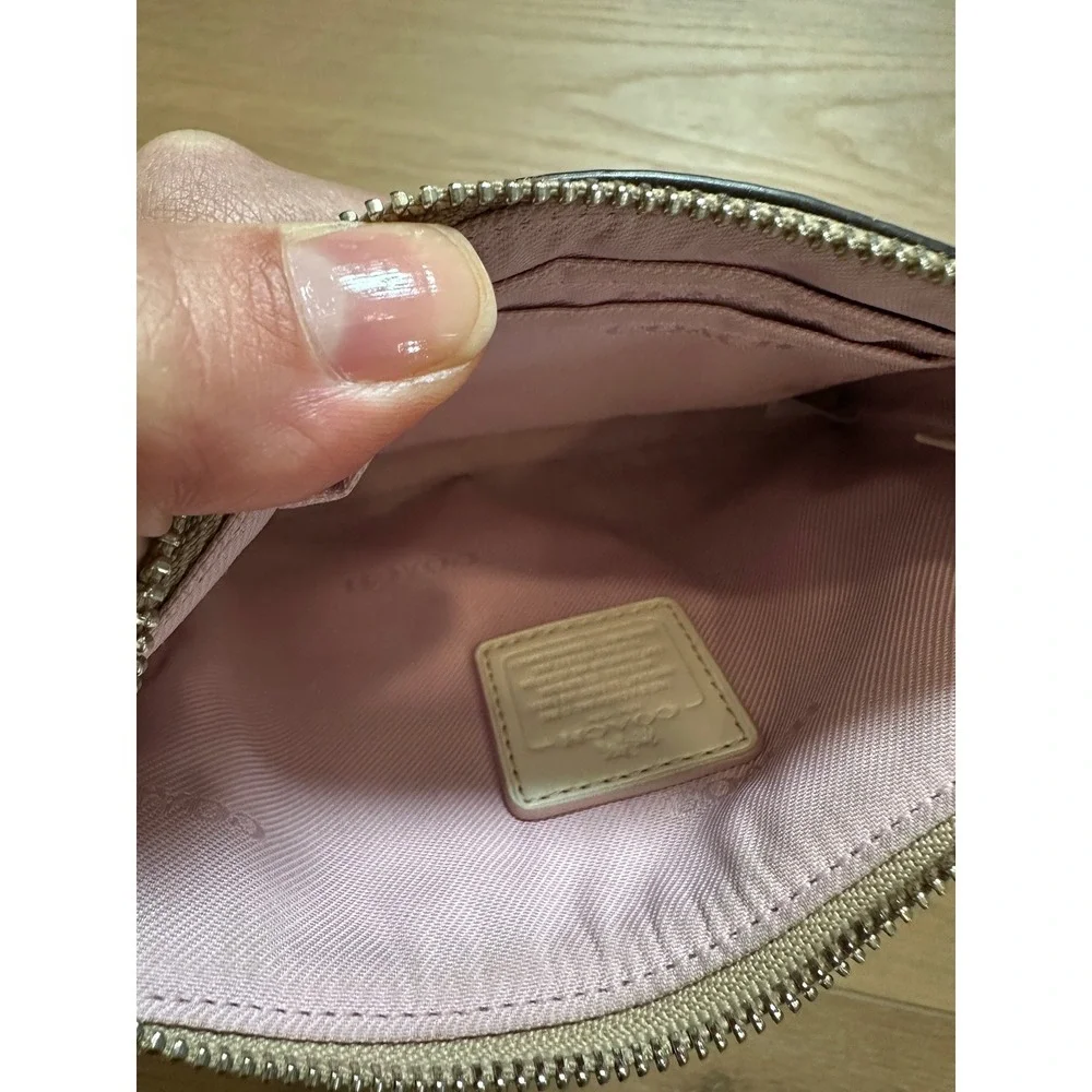 Coach Signature Canvas Corner Zip Wristlet Pink Colorblock Leather F58035